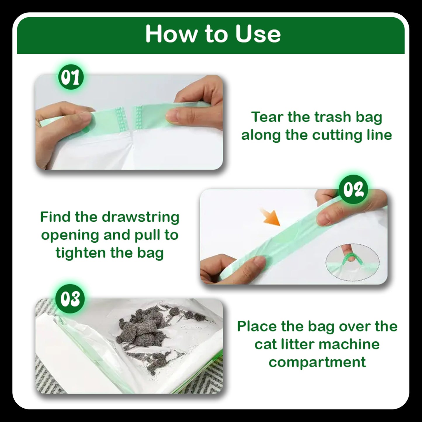 Cat Litter Box Liner Bags – Heavy-Duty with Drawstring | 64cm x 40cm Compatible with Self-Cleaning Litter Box Waste Drawer | Easy Cleanup