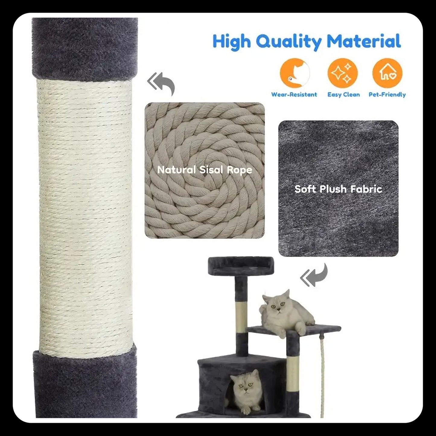 Kitty Tower Kitten Condo House Tree with Toys & Ladder – 47" (Grey & Beige)