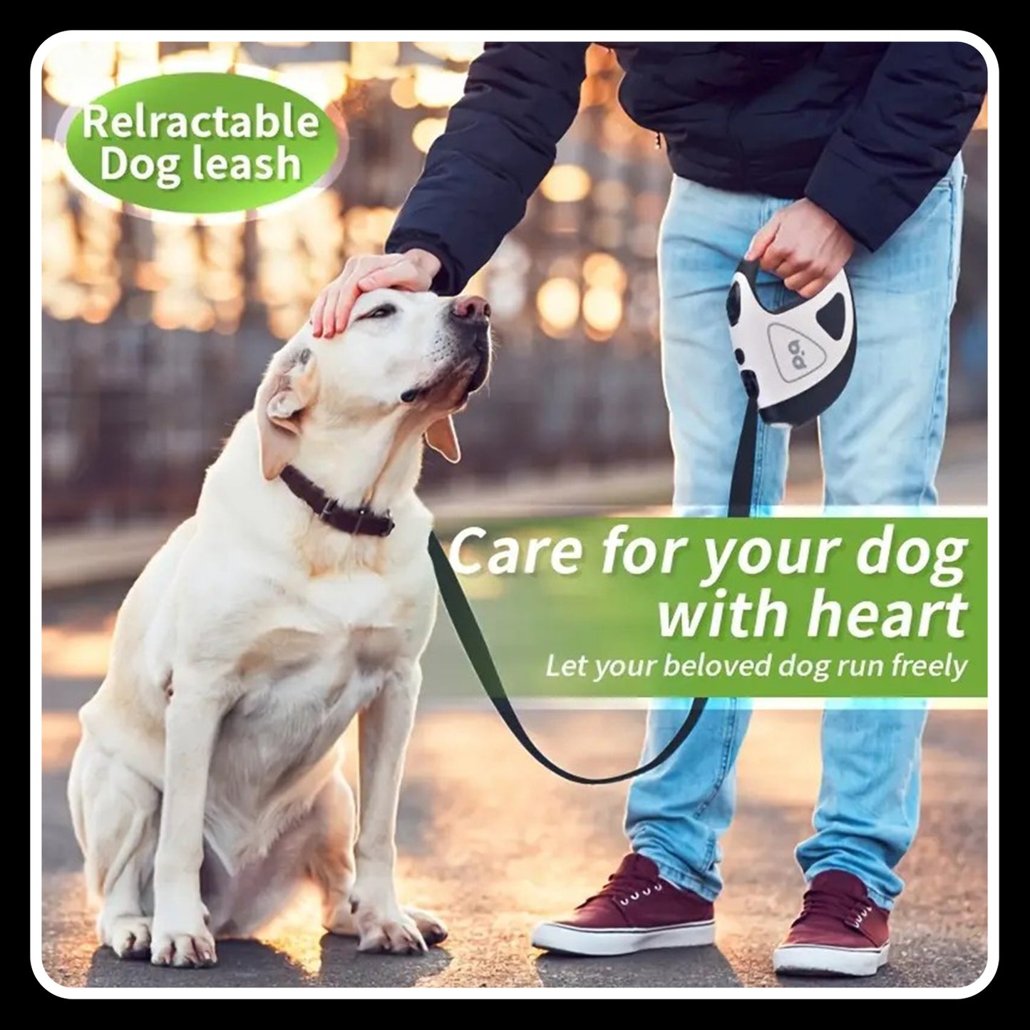 16ft Retractable Dog Leash – For Dogs Up to 110LB | Non-Slip Grip | 360° Tangle-Free | LED Light