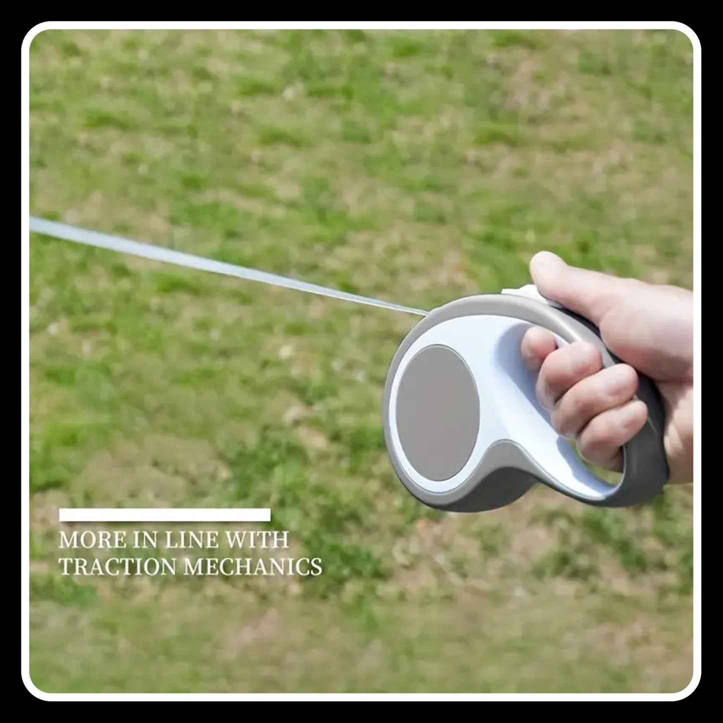 16ft Tangle-Free Retractable Dog Leash – Grey & White | One-Handed Brake & Pause Lock | Includes Minimalist Chest Harness