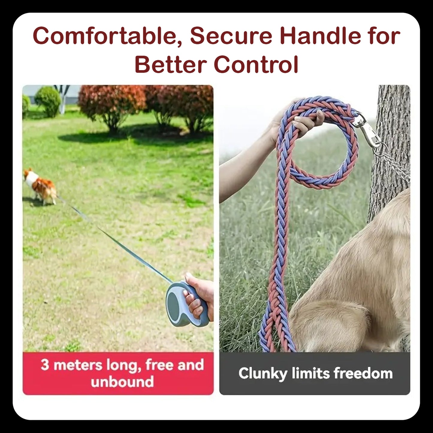 16ft Tangle-Free Retractable Dog Leash – Grey & White | One-Handed Brake & Pause Lock | Includes Minimalist Chest Harness