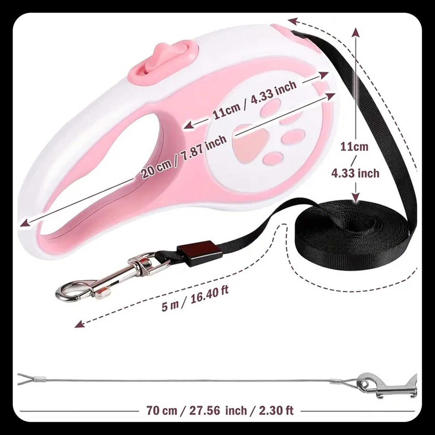 16.5ft Retractable Dog Leash – Stylish Paw Print Design | Tangle-Free & Durable | Easy Lock & Release