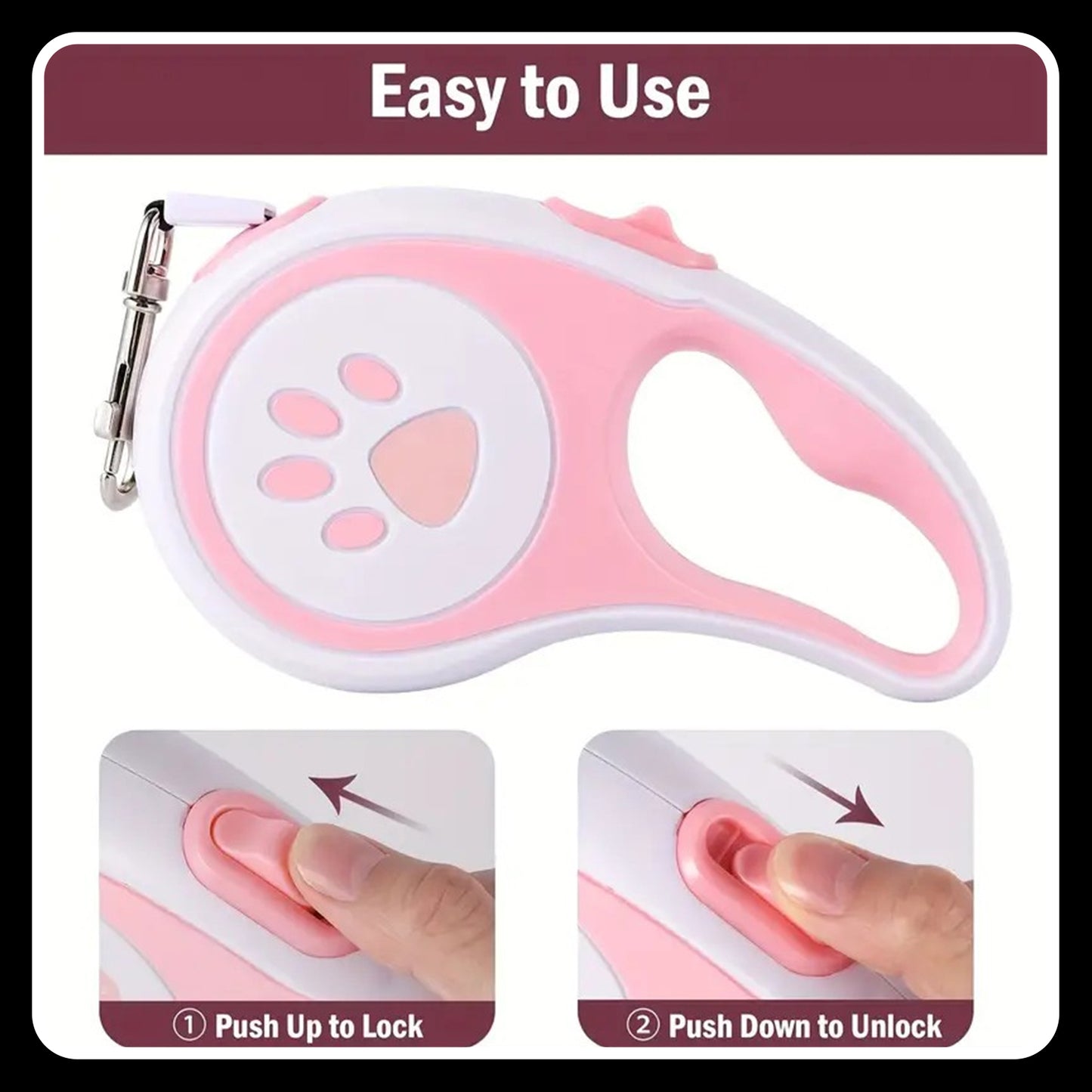 16.5ft Retractable Dog Leash – Stylish Paw Print Design | Tangle-Free & Durable | Easy Lock & Release