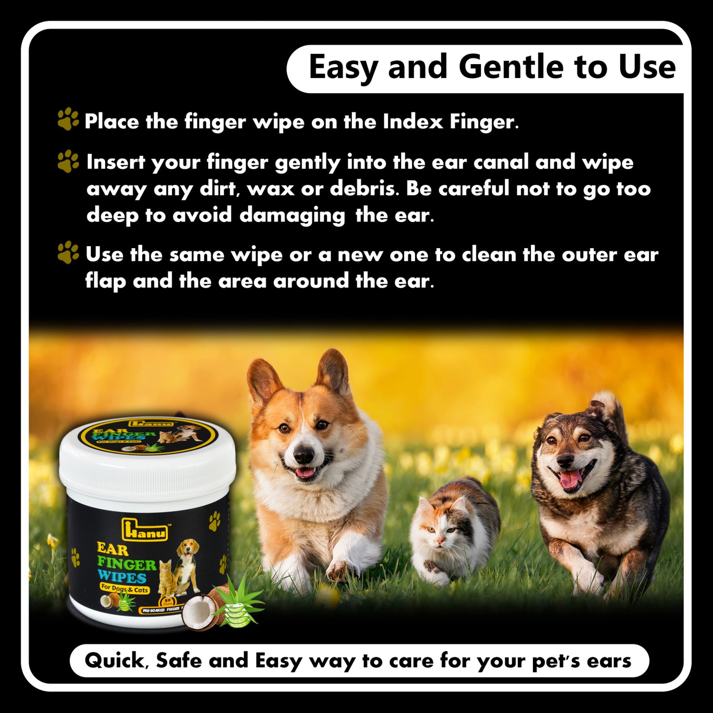 Hanu Ear Finger Wipes for Pets - Gentle Grooming & Ear Cleaning