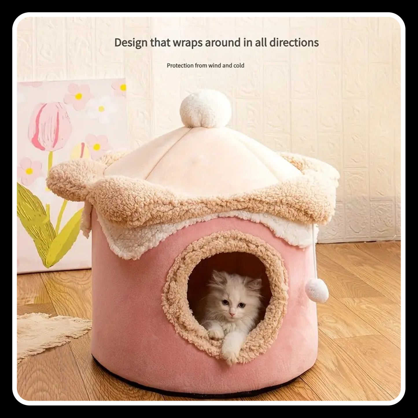 Sweet Ice Cream Cone Cat Dog House – Cozy Kennel Pet Bed (Pink)