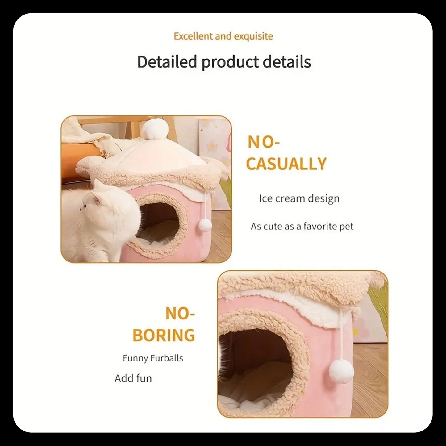Sweet Ice Cream Cone Cat Dog House – Cozy Kennel Pet Bed (Pink)