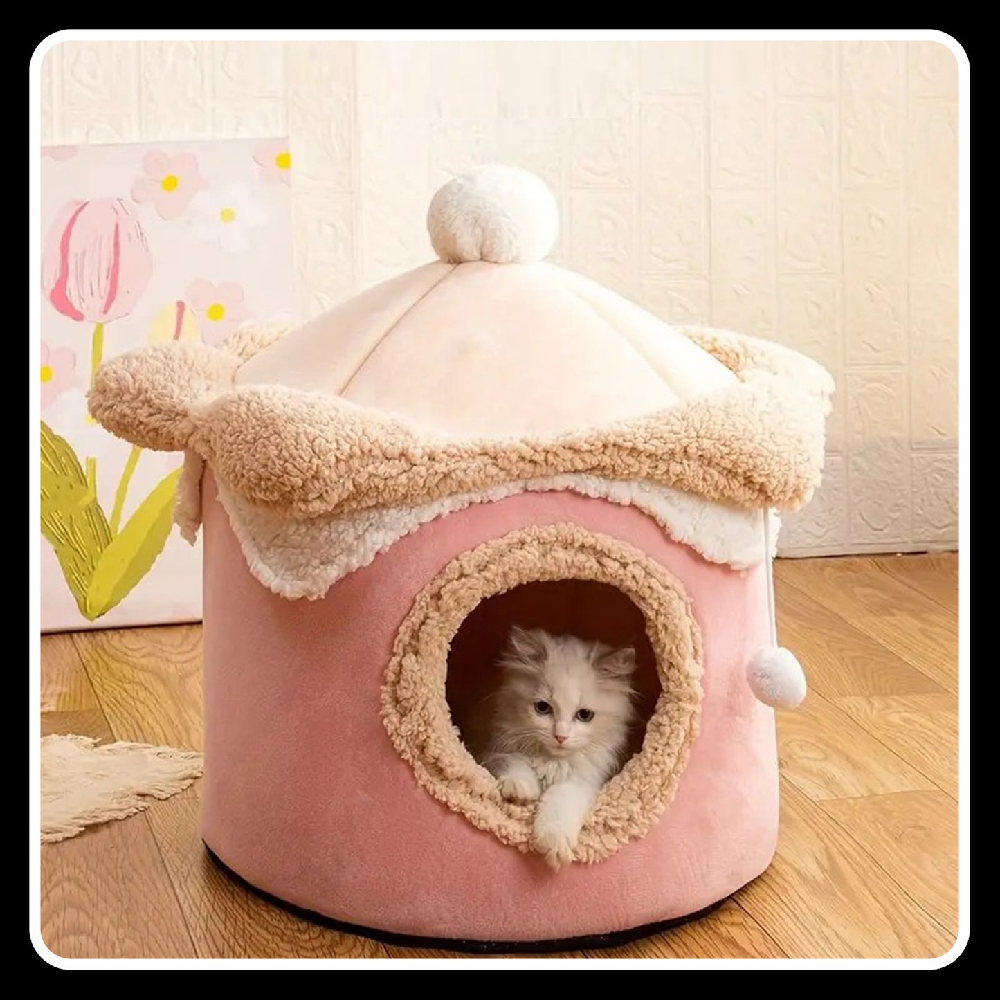 Sweet Ice Cream Cone Cat Dog House – Cozy Kennel Pet Bed (Pink)