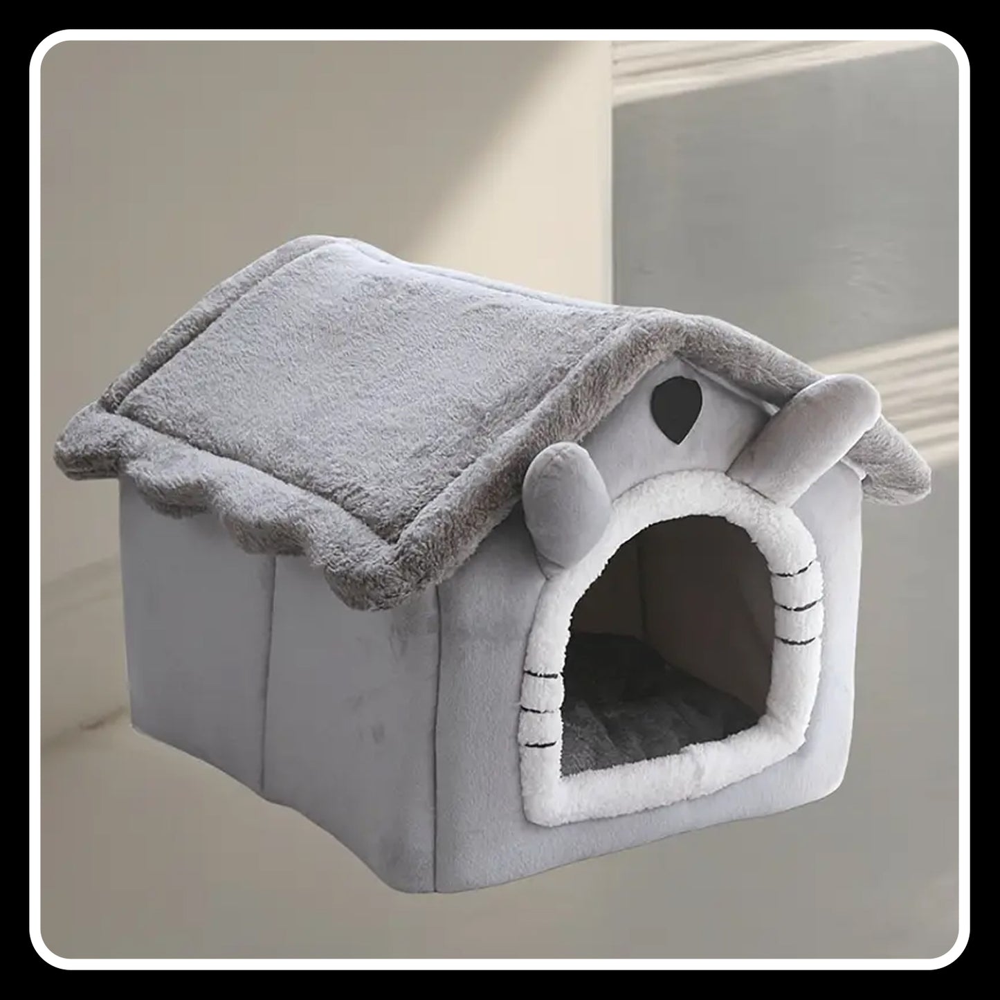 Cozy Pet House Kennel for Cats & Dogs – Large 19.29"x15.35"x18.11" | Detachable & Washable Winter Bed | Soft Polyester Cat Cave Nest with Classic Style - Gray