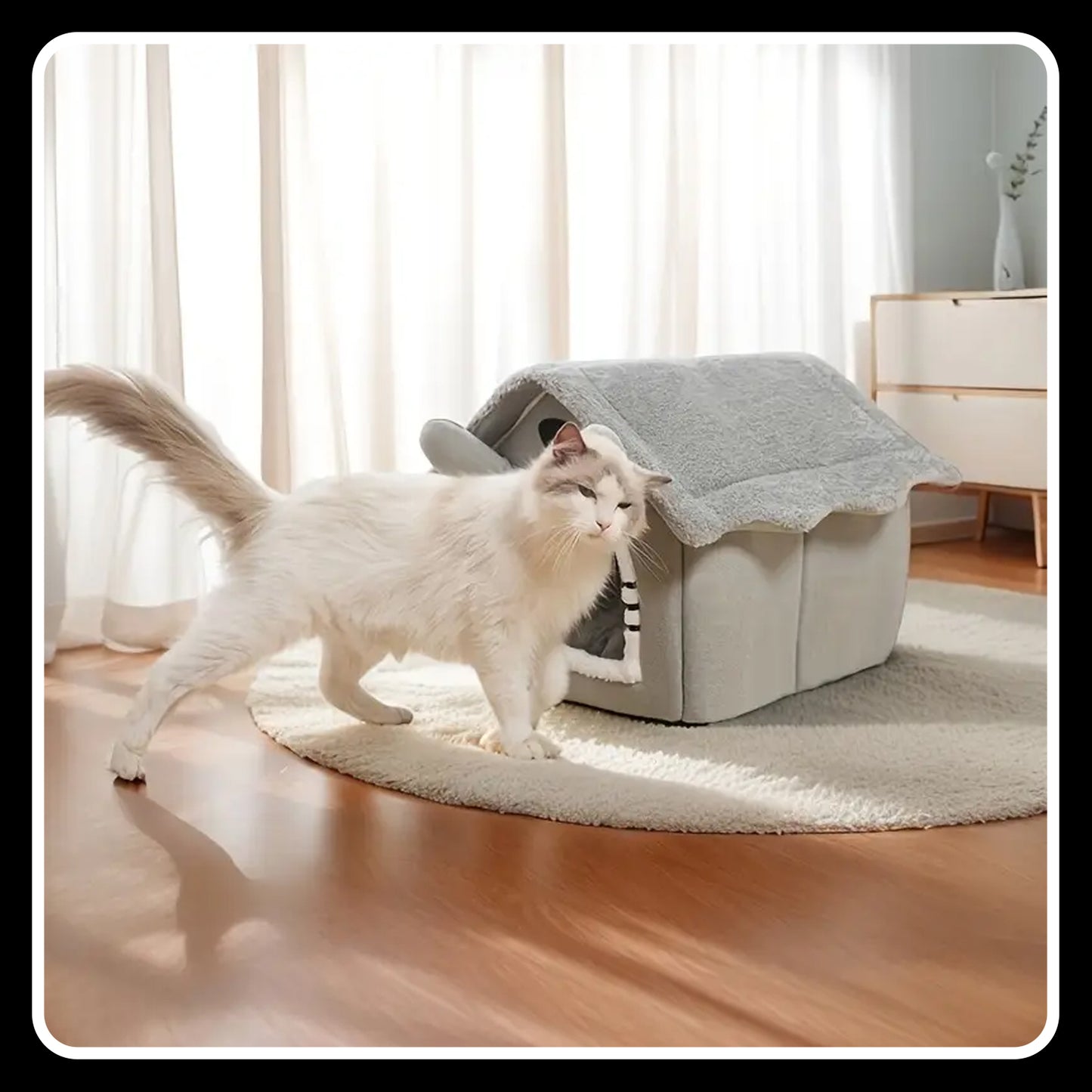 Cozy Pet House Kennel for Cats & Dogs – Large 19.29"x15.35"x18.11" | Detachable & Washable Winter Bed | Soft Polyester Cat Cave Nest with Classic Style - Gray