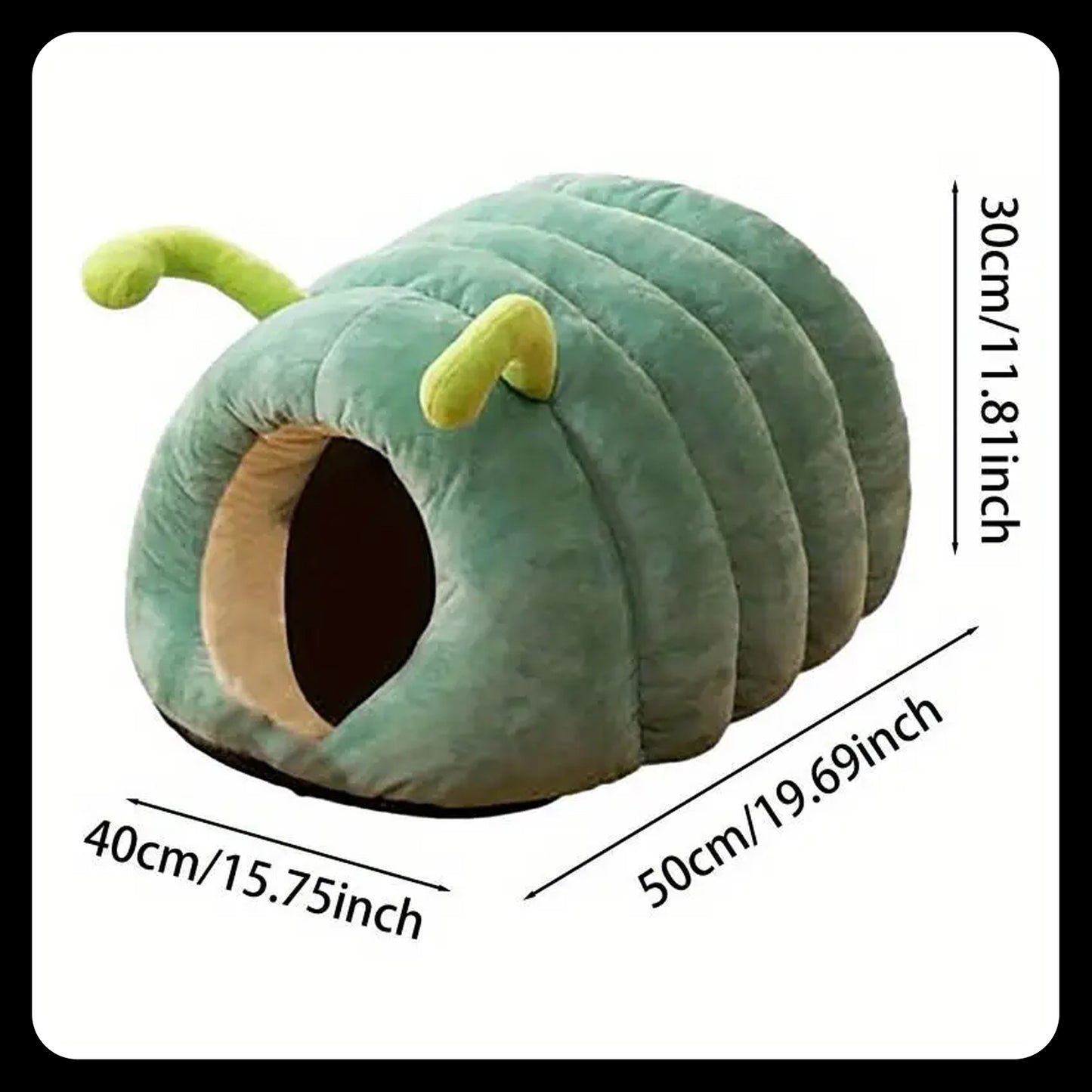 Caterpillar Pet Bed – Soft Flannel Bug House with Antennae Logo | Warm & Cozy Winter Bed | Easy-Clean, Washable Pet House - Large - Green