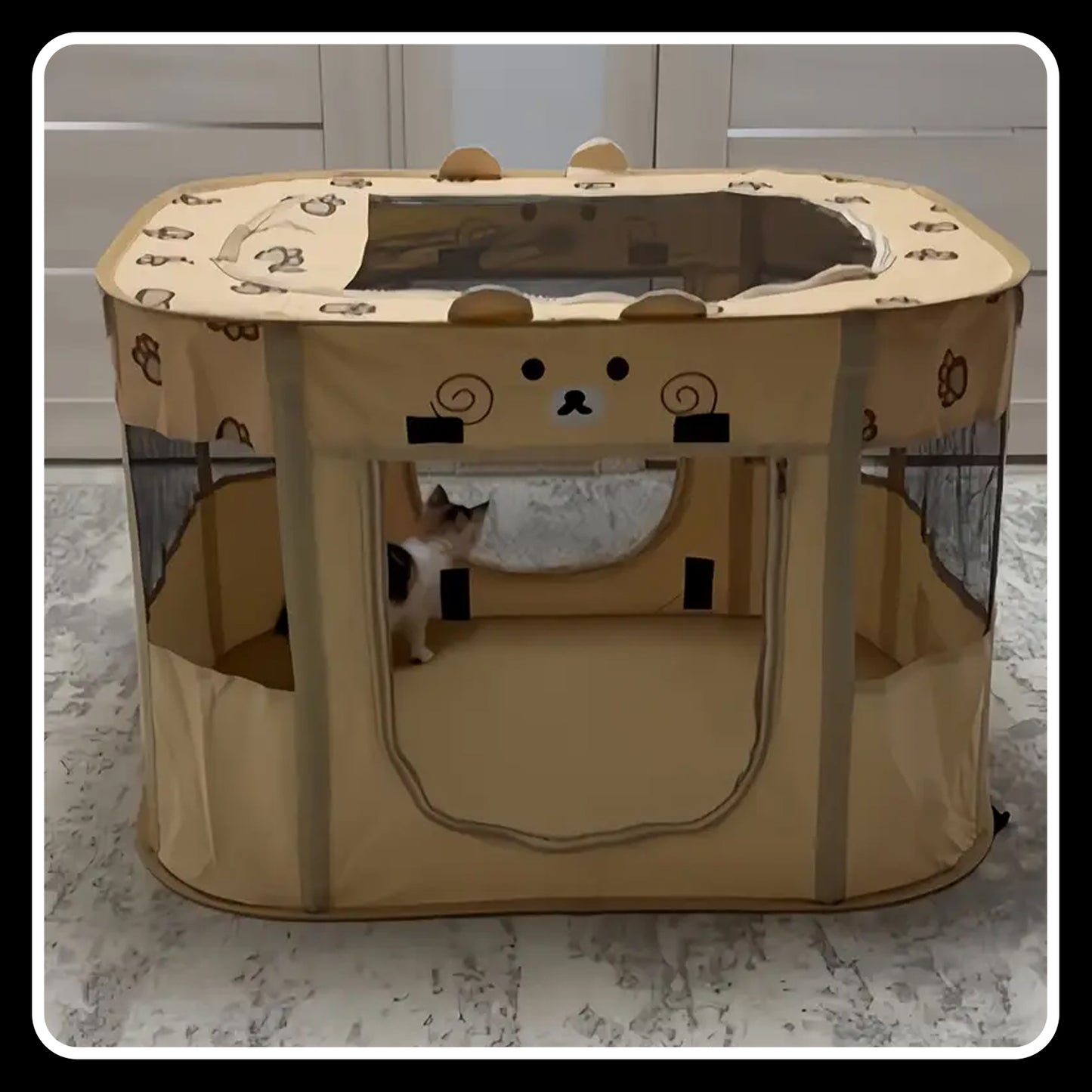 Modern Portable Pet Tent House Kennel – Large Foldable Cat & Dog Bed | Removable Zipper Top, Easy Assembly, Indoor & Outdoor Playpen (Brown)