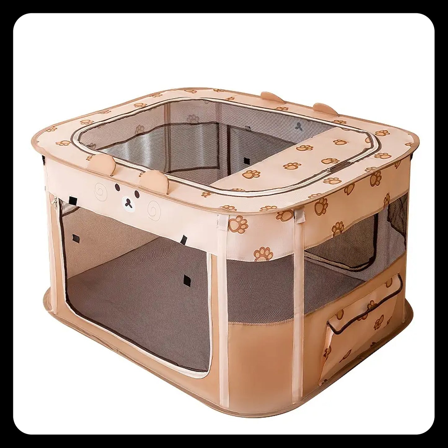 Modern Portable Pet Tent House Kennel – Large Foldable Cat & Dog Bed | Removable Zipper Top, Easy Assembly, Indoor & Outdoor Playpen (Brown)