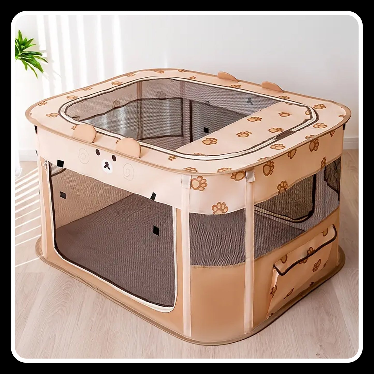 Modern Portable Pet Tent House Kennel – Large Foldable Cat & Dog Bed | Removable Zipper Top, Easy Assembly, Indoor & Outdoor Playpen (Brown)