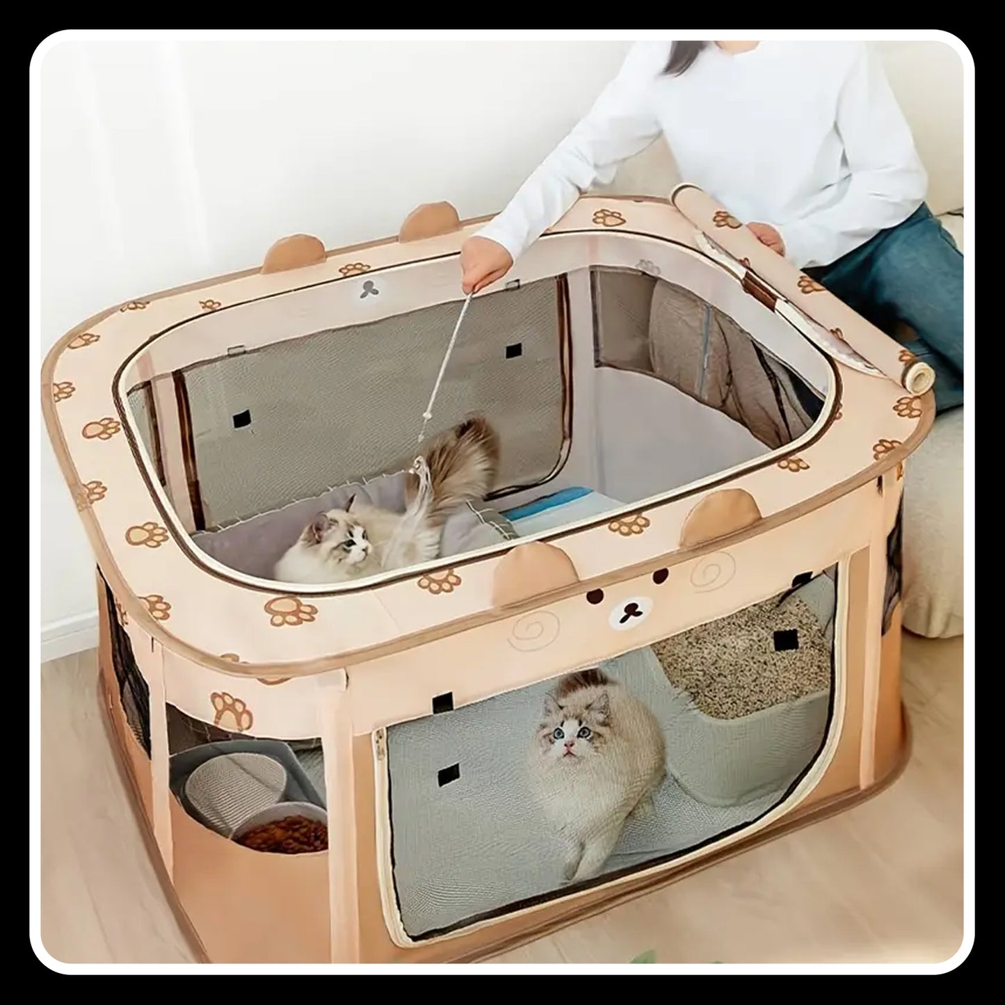 Modern Portable Pet Tent House Kennel – Large Foldable Cat & Dog Bed | Removable Zipper Top, Easy Assembly, Indoor & Outdoor Playpen (Brown)