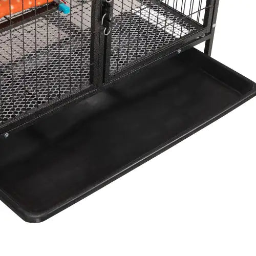 4-Tier Pet Cage with Ladder – Lockable Wheels and Removable Tray, Black & Orange