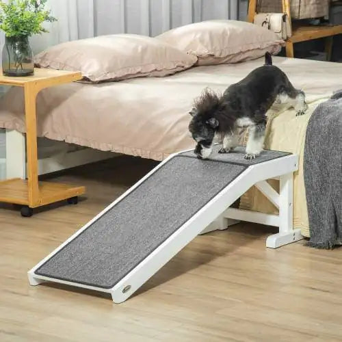 PawHut Ramp for Dog Bed – Wooden Pet Ramp with Non-Slip Carpet and Top Platform