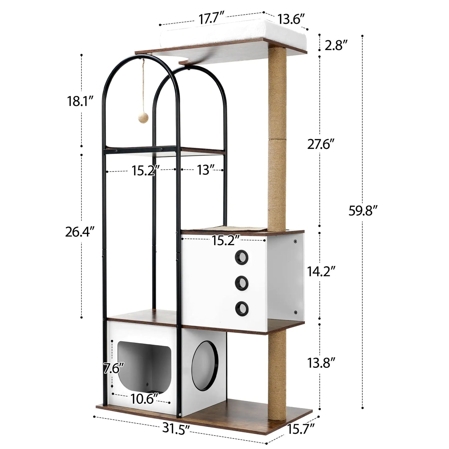 Cat Climbing Frame, Modern Multi-Storey Cat Tower with 1 Cave, 2 Scratching Columns, and Perch, White + Vintage