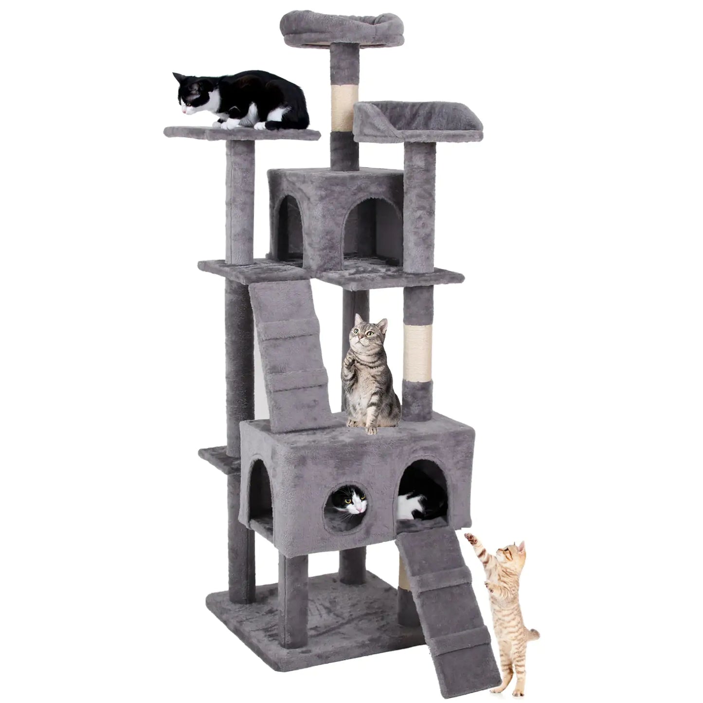 63-Inch Cat Climbing Frame with Multi-Layer Design and Soft Plush Cover