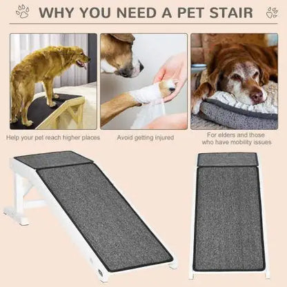 PawHut Ramp for Dog Bed – Wooden Pet Ramp with Non-Slip Carpet and Top Platform