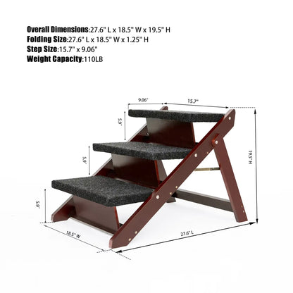 Foldable Wooden Pet Stairs & Ramp - 3 Levels for Beds, Cars, and Sofas