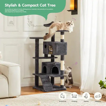 54-Inch Cat Tree, Indoor High-Rise Multi-Story Tower with Large Apartment, Dark Grey