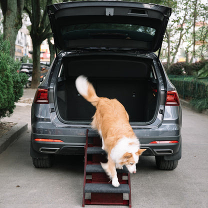 Wooden Dog Stairs & Ramp - Foldable 4-Level Pet Stairs, Perfect for Beds and Cars