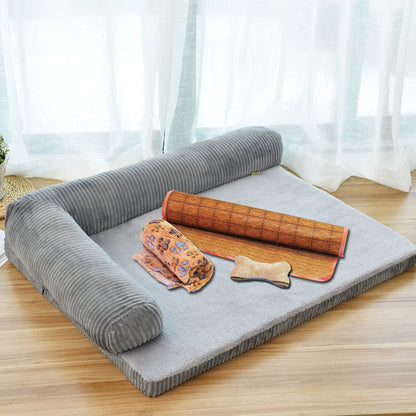 Corduroy Pet Sofa - Comfortable Dog Bed with Non-Slip Base