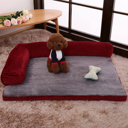 Corduroy Pet Sofa - Comfortable Dog Bed with Non-Slip Base