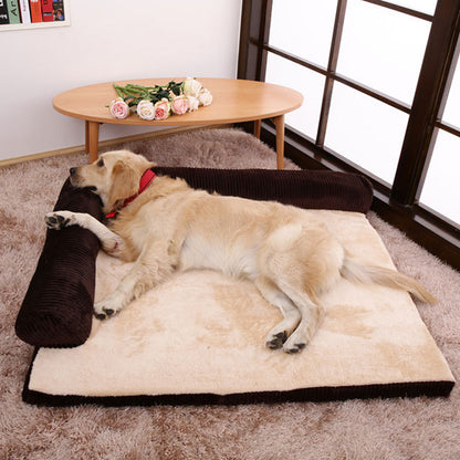 Corduroy Pet Sofa - Comfortable Dog Bed with Non-Slip Base