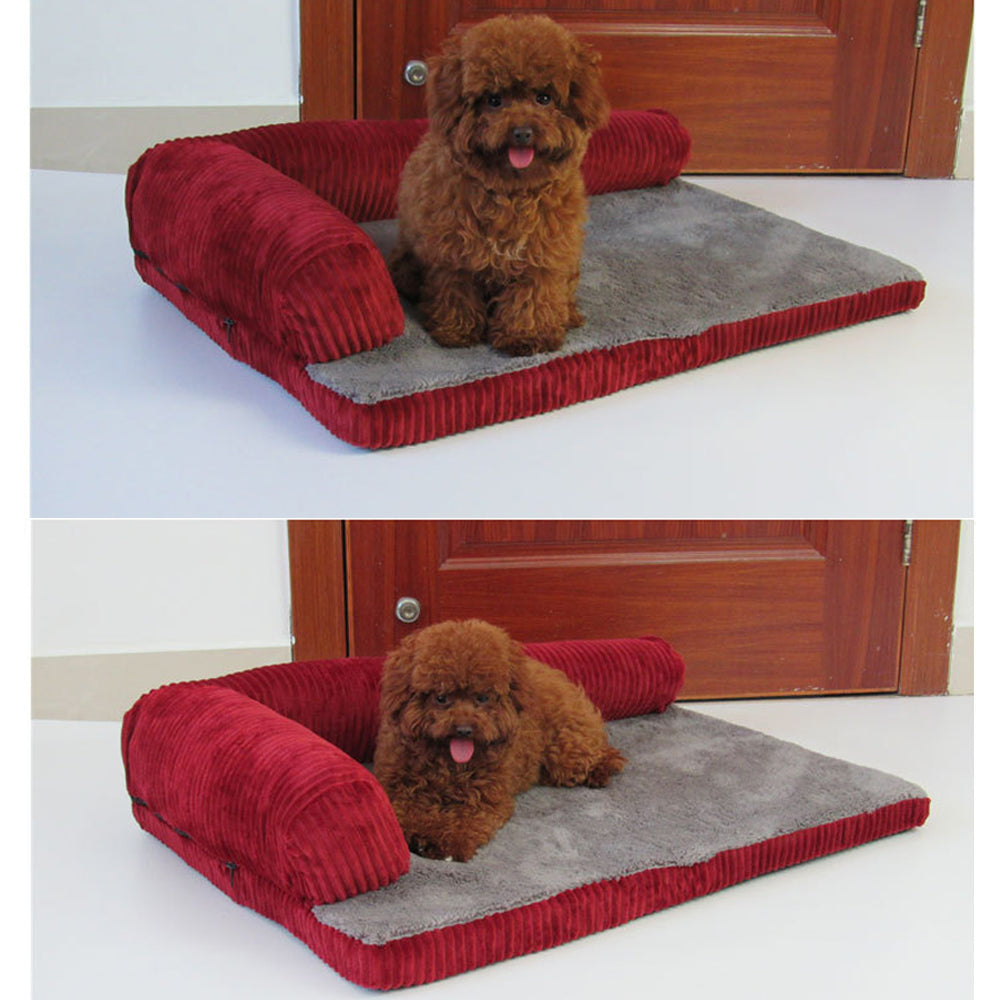 Corduroy Pet Sofa - Comfortable Dog Bed with Non-Slip Base