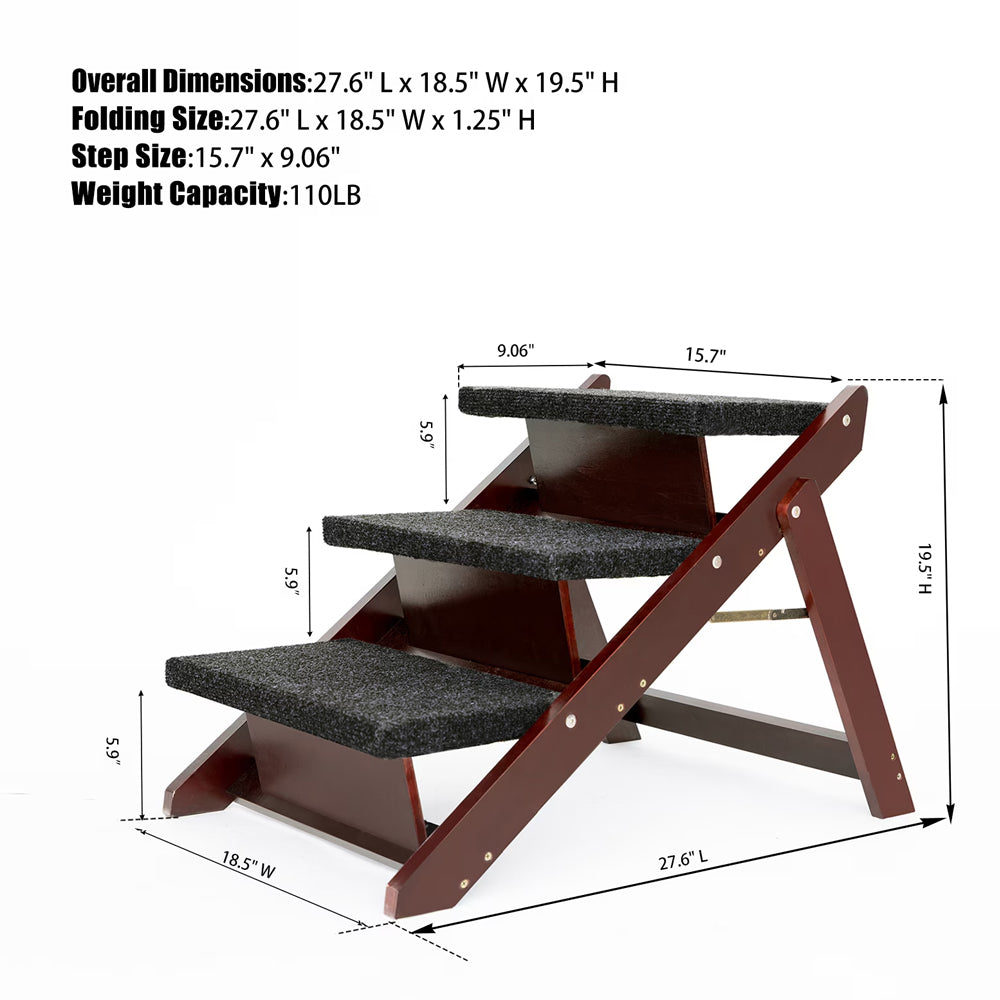 Foldable Wooden Pet Stairs & Ramp - 3 Levels for Beds, Cars, and Sofas