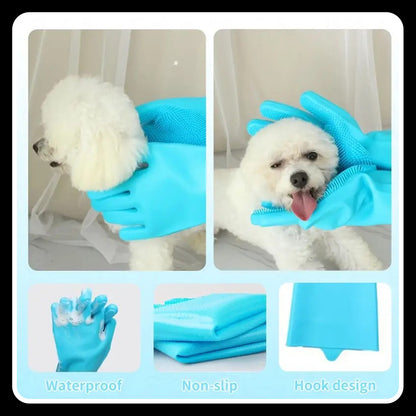 1 Pcs Dog Bathing Gloves with Massage Brush – Durable Silicone Grooming Mitts for Easy & Comfortable Cleaning (Blue)