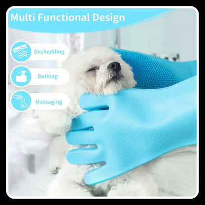 1 Pcs Dog Bathing Gloves with Massage Brush – Durable Silicone Grooming Mitts for Easy & Comfortable Cleaning (Blue)