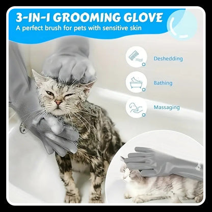 1 Pcs Dog Bathing Gloves with Massage Brush – Durable Silicone Grooming Mitts for Easy & Comfortable Cleaning (Blue)