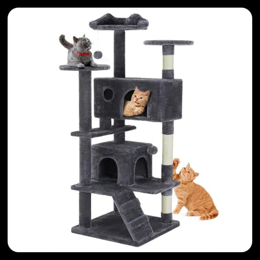 54-Inch Cat Tree, Indoor High-Rise Multi-Story Tower with Large Apartment, Dark Grey