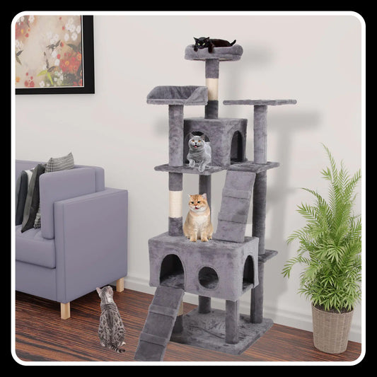 63-Inch Cat Climbing Frame with Multi-Layer Design and Soft Plush Cover