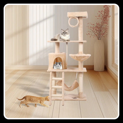 55-Inch Milky Cat Climbing Frame with Multi-Layer Design and Plush Comfort