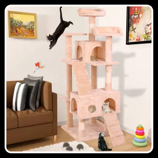 63-Inch Cat Climbing Frame in Creamy White