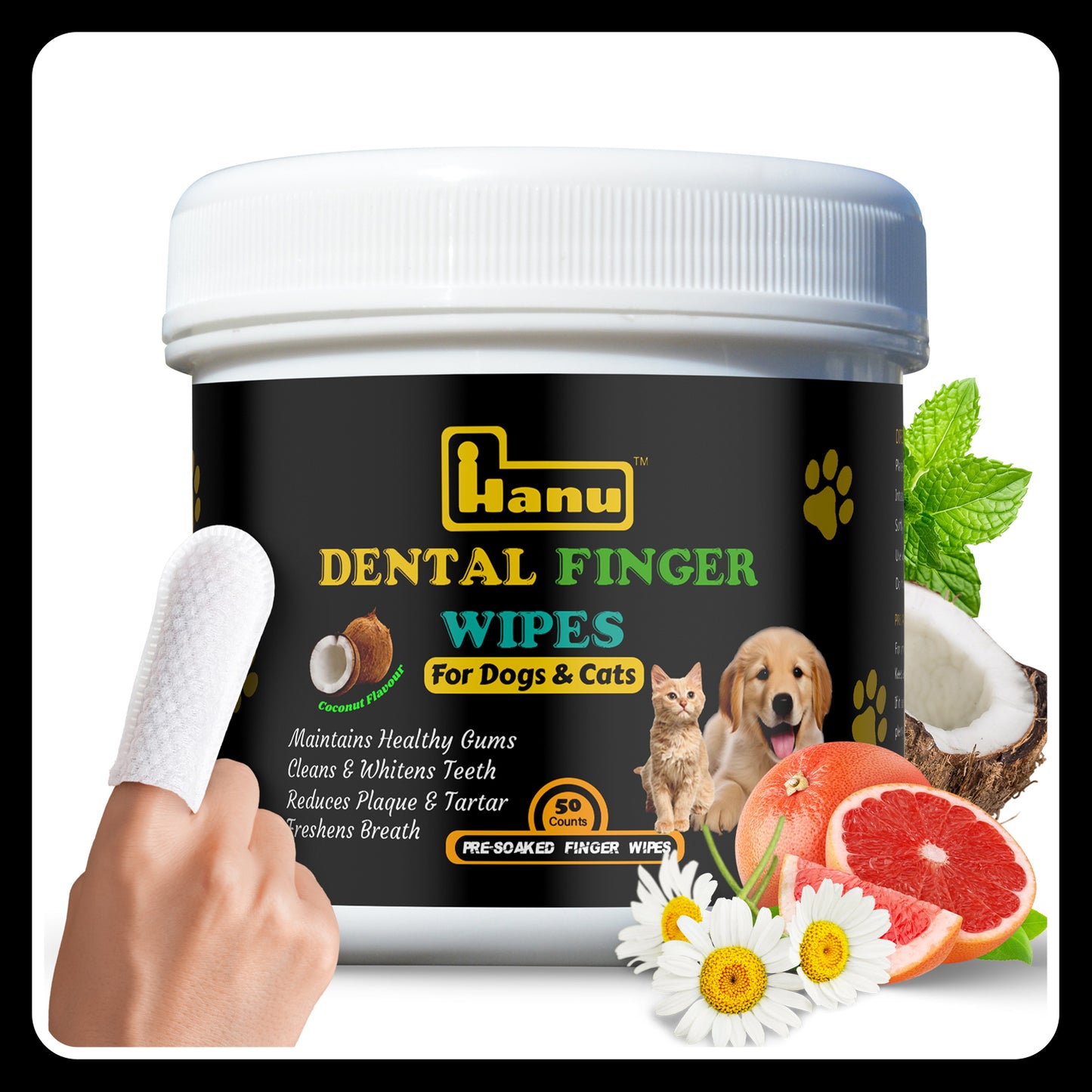 Hanu Dental Finger Wipes for Pets - Oral Care Made Easy!