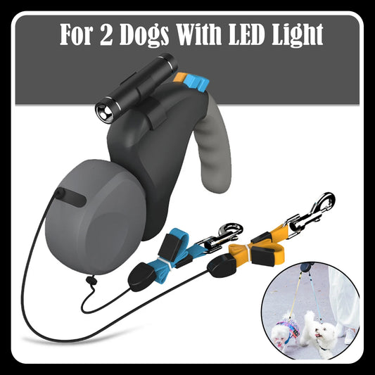 Dual Dog Leash with Light – Retractable, Adjustable, Tangle-Free Design for Two Dogs