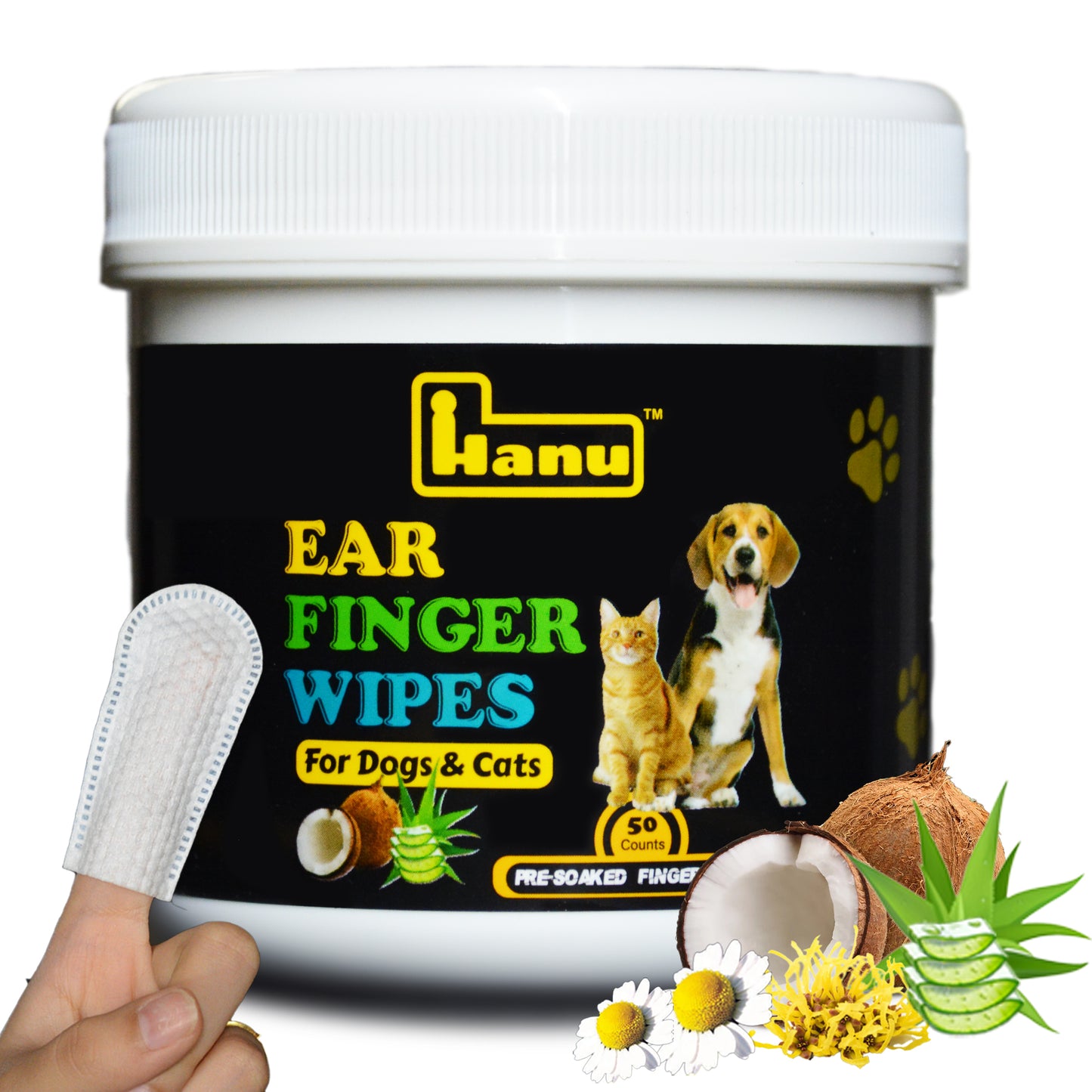 Hanu Ear Finger Wipes for Pets - Gentle Grooming & Ear Cleaning