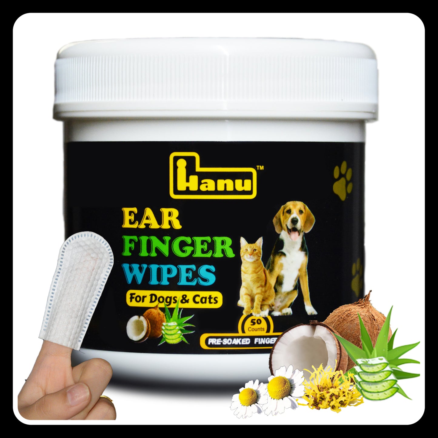 Hanu Ear Finger Wipes for Pets - Gentle Grooming & Ear Cleaning