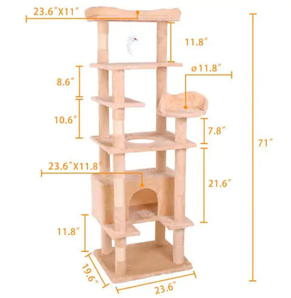 70.9-Inch Cat Climbing Frame in Cream White