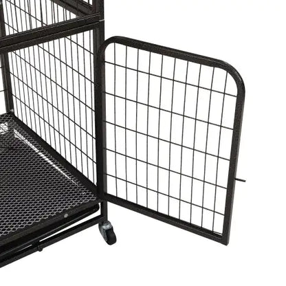 4-Tier Pet Cage with Ladder – Lockable Wheels and Removable Tray, Black & Orange