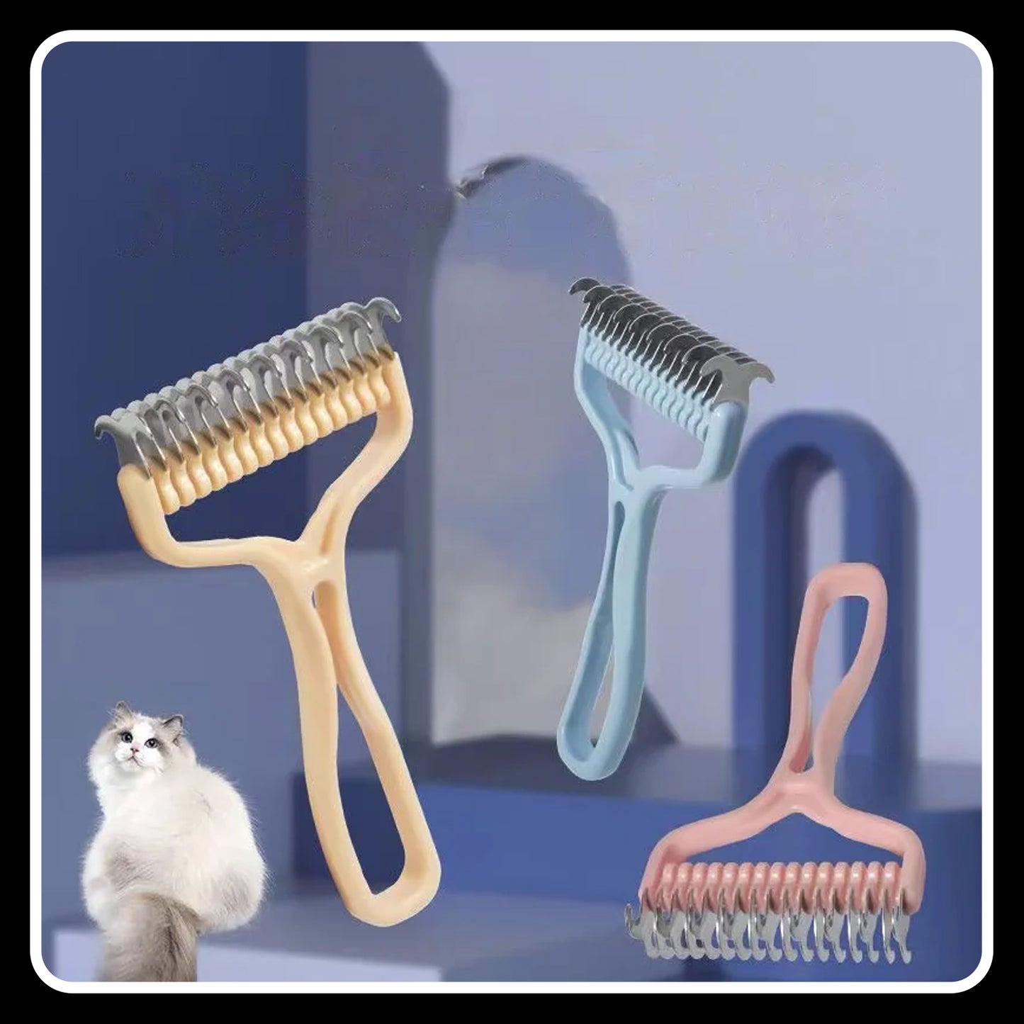 Cat Brush & Fur Knot Cutter - Pet Hair Removal Comb, Dog Grooming Shedding Tool, Double-Sided Stainless Steel Brush for Cats & Dogs