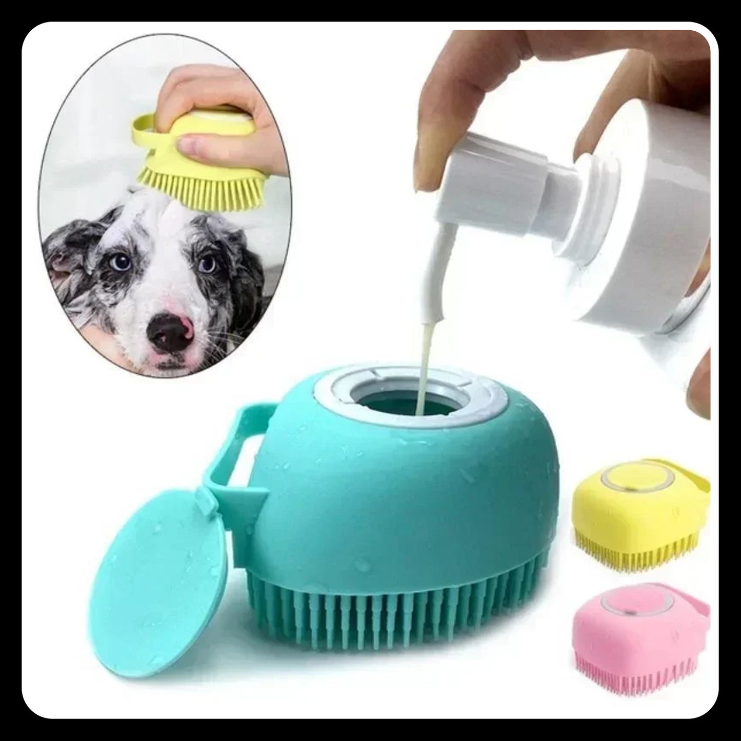 2-in-1 Silicone Pet Brush with Shampoo Dispenser - Grooming Tool for Dogs & Cats