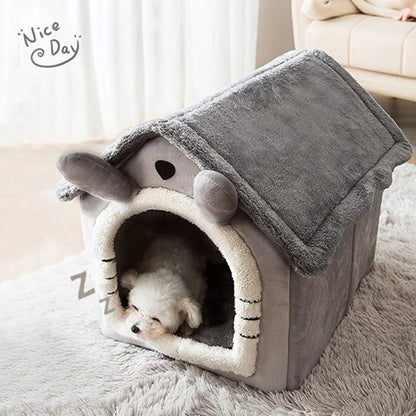 Foldable & Washable Cat/Dog Bed - Removable Cushion, Cozy Pet Sleeping Nest for Indoor Use