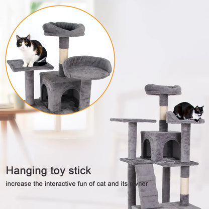 63-Inch Cat Climbing Frame with Multi-Layer Design and Soft Plush Cover