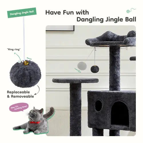 54-Inch Cat Tree, Indoor High-Rise Multi-Story Tower with Large Apartment, Dark Grey