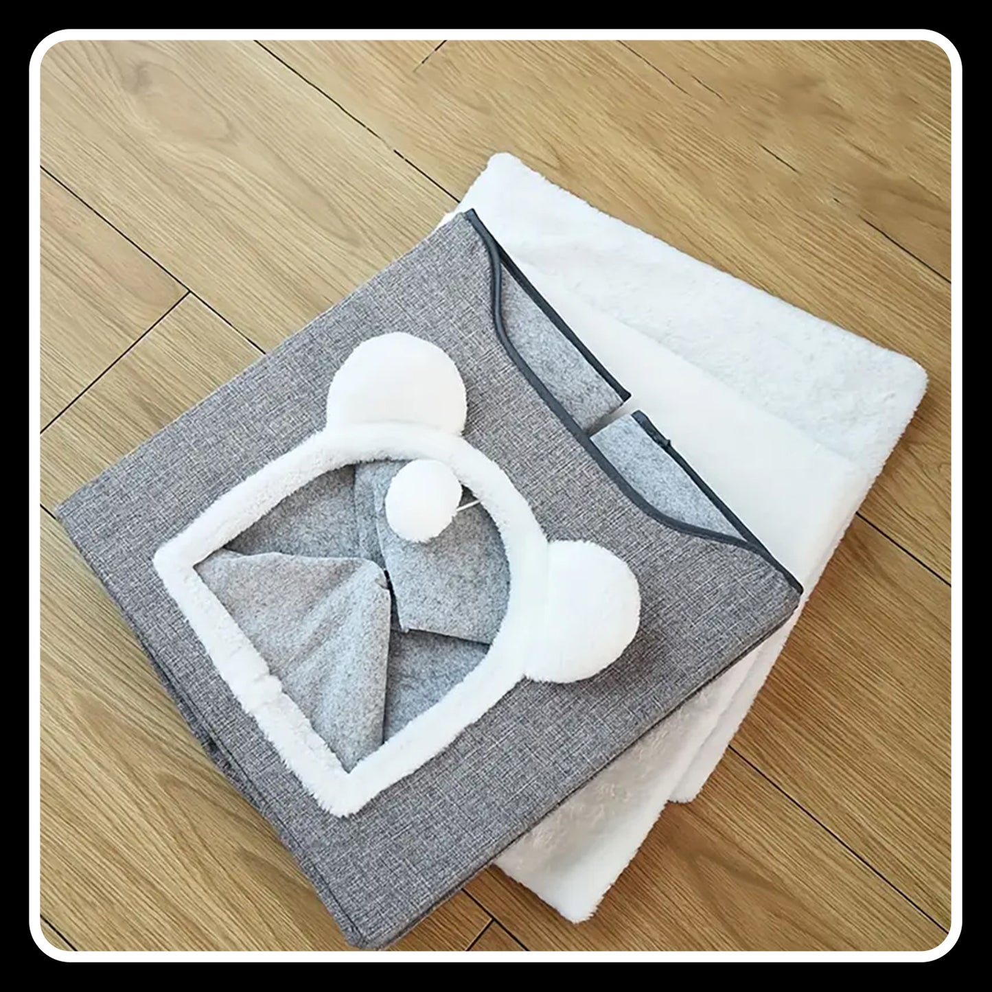 Double-Layer Cat Bed – Foldable -Sisal Scratching Board, Soft Cushion – House & Cave for Indoor Cats and Small Dogs (Grey)